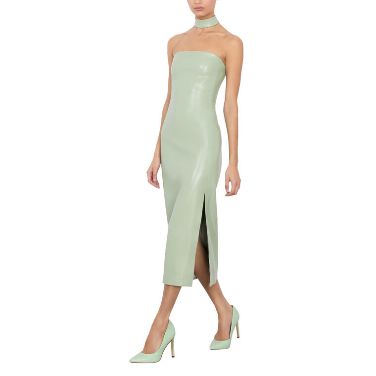 Georgie Vegan Leather Strapless Midi Dress With Choker image number null