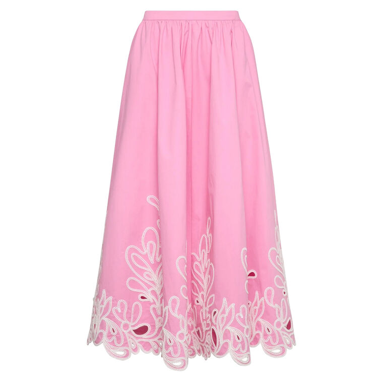 Paisley Bloom Embroidered Espe Poplin Midi Skirt image number null