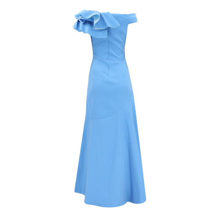 Stretch Gazar Off The Shoulder Side Drape Gown image number null