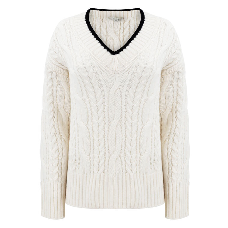 Oversized Cable-Knit Deep V-Neck Cashmere Sweater image number null