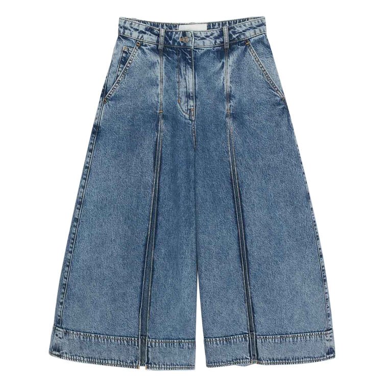 Pleated Lightweight Denim Culotte image number null