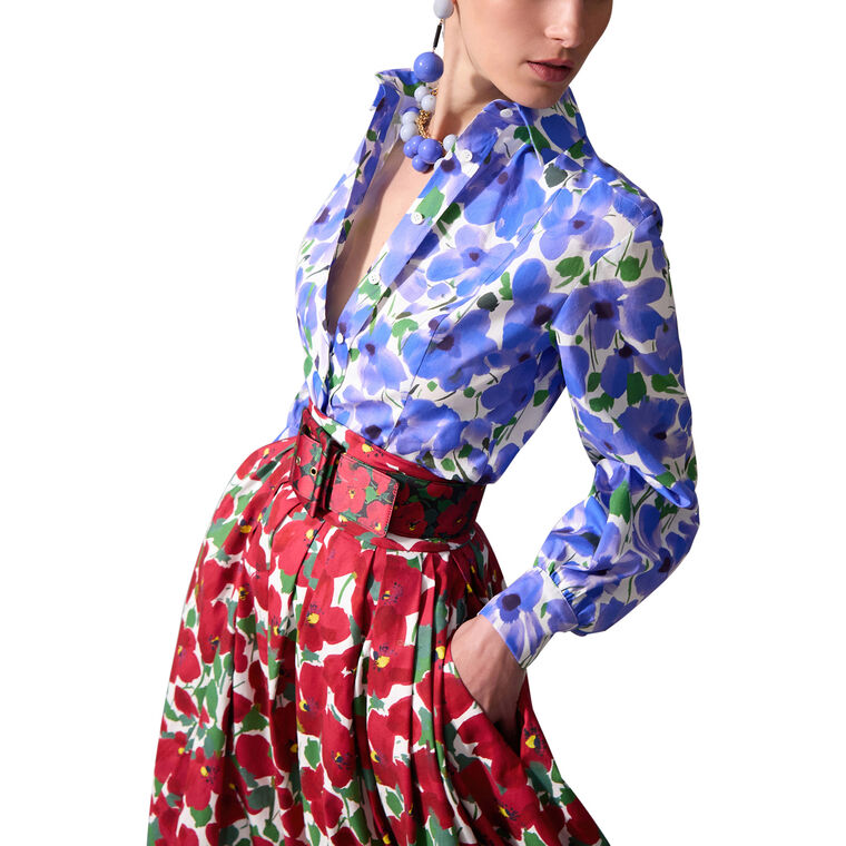 Long Sleeve Buttondown Floral Cotton Blouse image number null