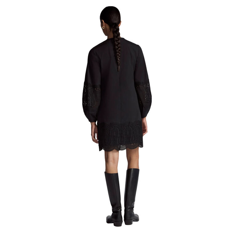Lace Inset Cotton Poplin Long Sleeve Shift Dress image number null