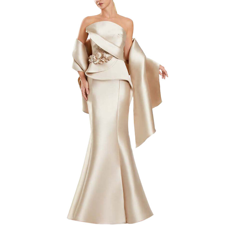 Strapless Mikado Gown With Shawl image number null