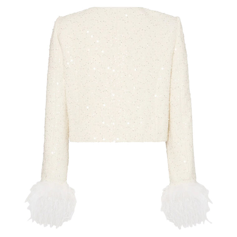Aya Beaded Tweed Jacket With Feather Cuff image number null