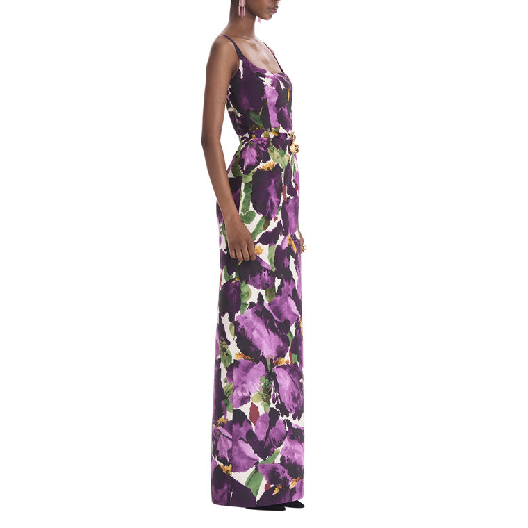 Sleeveless Large Watercolor Iris Faille Gown image number null