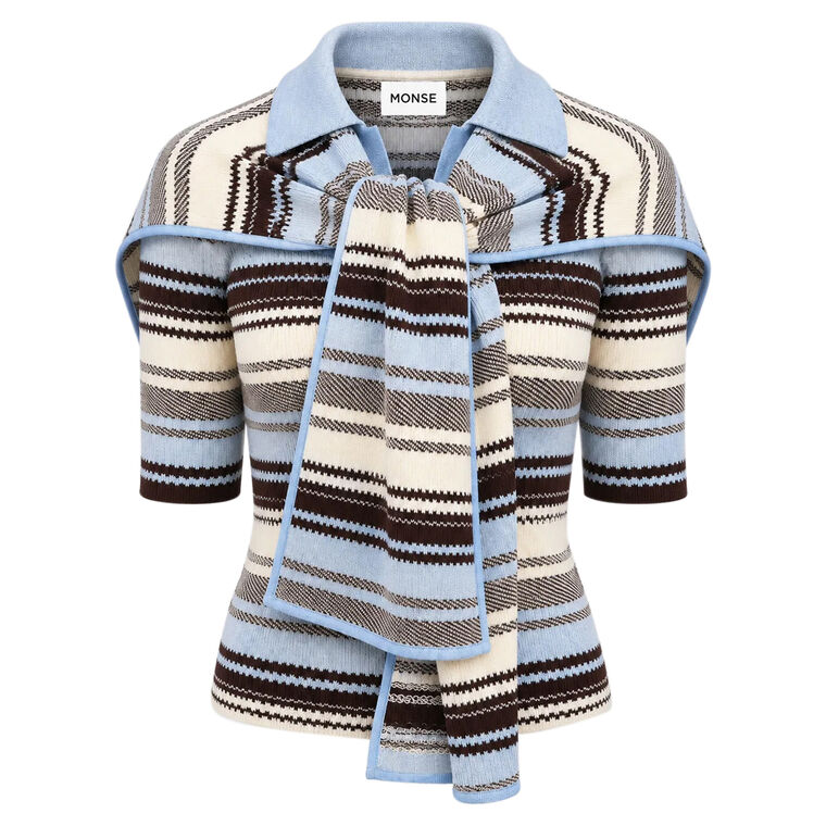 Short Sleeve Striped Jacquard Scarf Top image number null