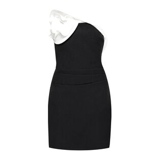 Strapless Flower Detail Drape Crepe Mini Dress