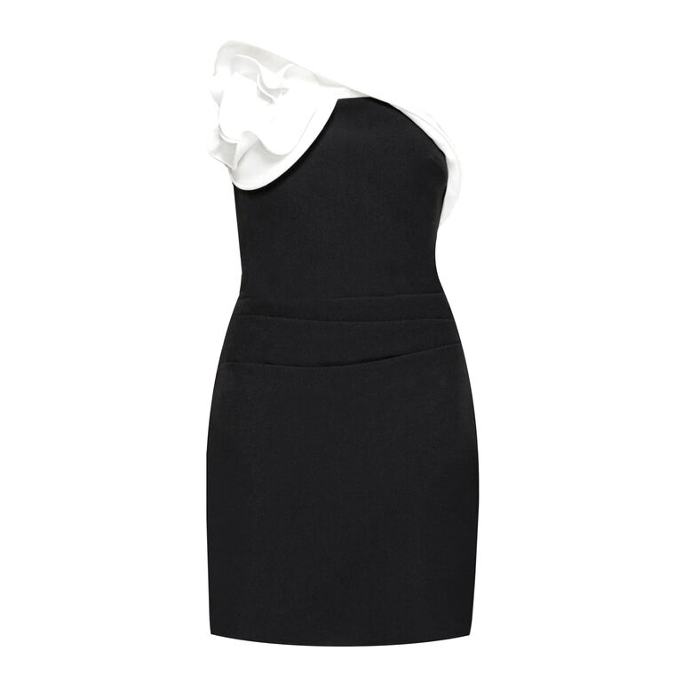 Strapless Flower Detail Drape Crepe Mini Dress image number null