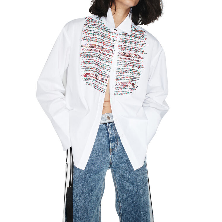 Sol Long Sleeve Button-Down Shirt With Bib Embroidery image number null