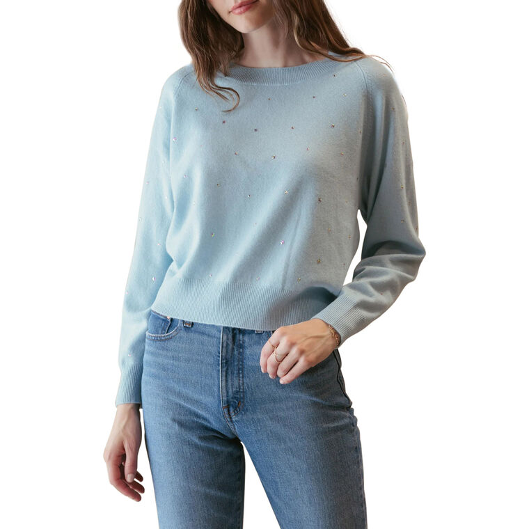 Letitia Wide Crewneck Cashmere Sweater With Star Rhinestones image number null