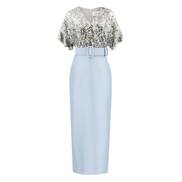 Marlene Sequined Top Column Gown With Belt image number null