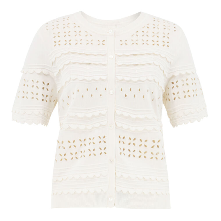Abriana Short Sleeve Eyelet Knit Cardigan image number null
