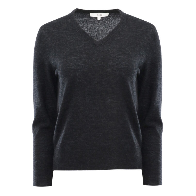 Skinlike Mercerized Wool Shrunken V-Neck Sweater image number null