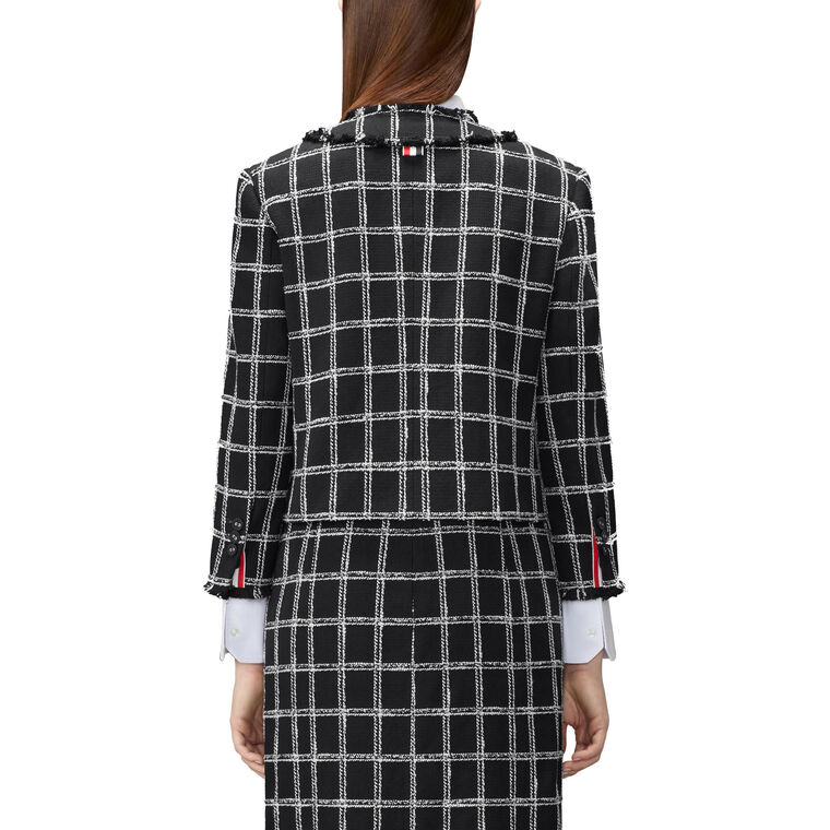 V-Neck Cardigan Jacket In Windowpane Houndstooth Tweed image number null