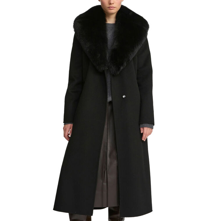 Manteau Belted Midi Coat With Fox Fur Collar image number null