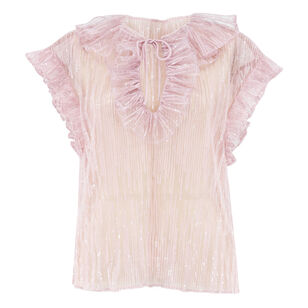 Este Short Sleeve Sequined Ruffle Tulle Top