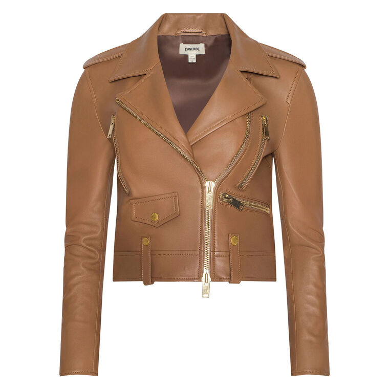Blakely Cropped Leather Biker Jacket image number null