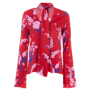 Long Sleeve Wrap Scarf Blouse