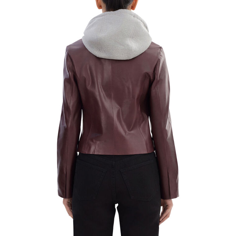 Sally Leather Biker Jacket With Hooded Sweatshirt Accent image number null