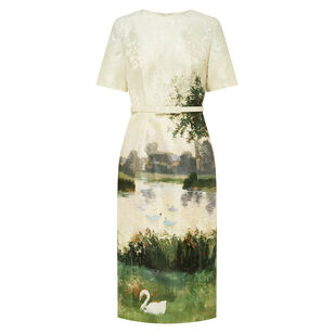 Elizabeth Jacquard Short Sleeve Belted Midi Dress