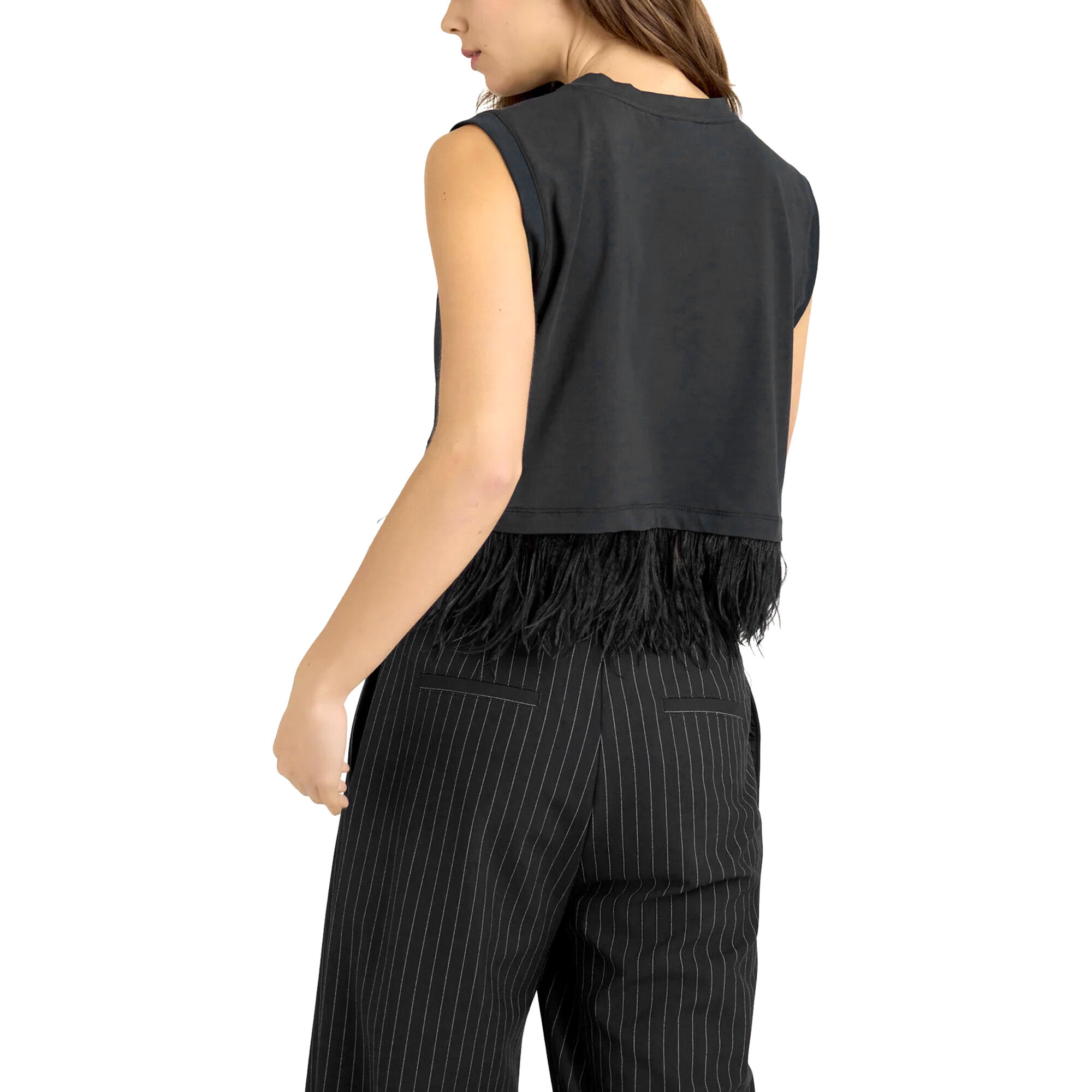 Cinq à Sept Sleeveless Cropped Feather Tee | Tootsies