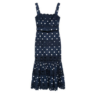 Sleeveless Linen Polka Dot Belted Midi Dress