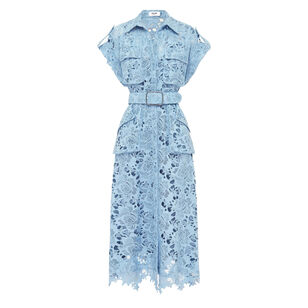 Audrey Lace Pocket Belted Shirt Midi Dress
