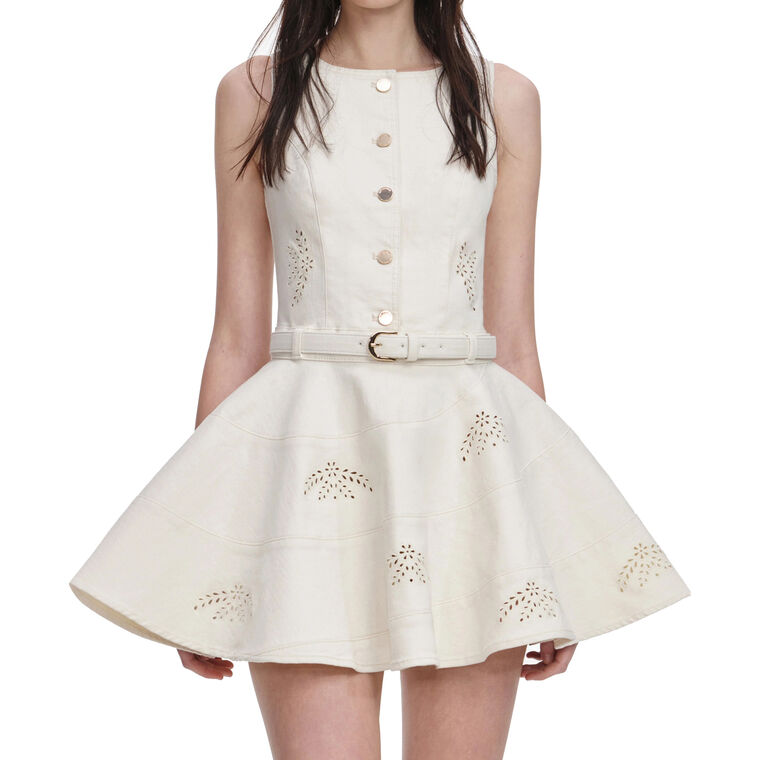 Sleeveless Broderie Denim Belted Mini Dress image number null