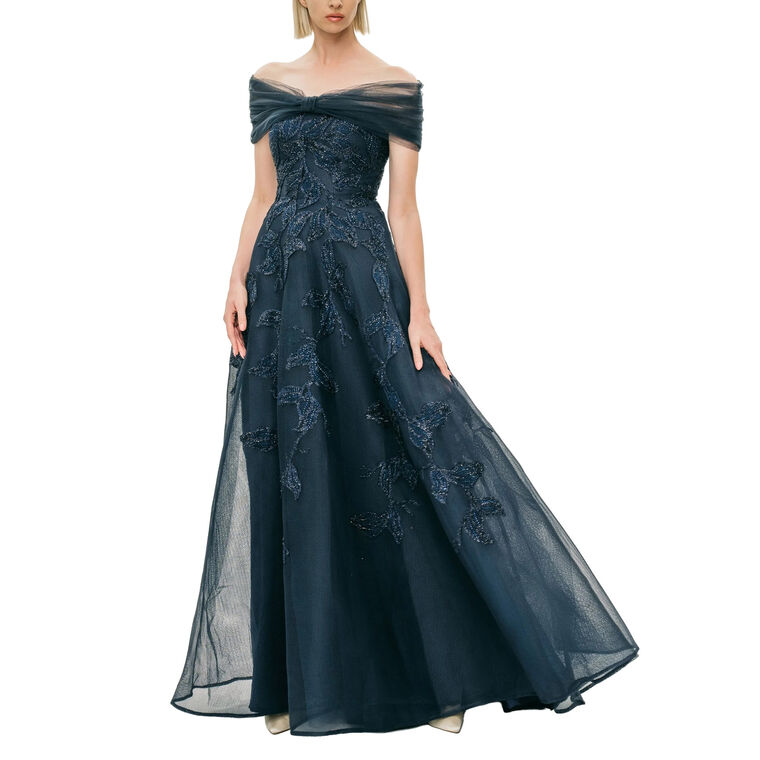 Embroidered Lace Applique Maxi Gown image number null