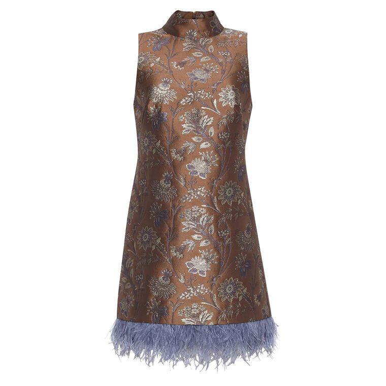 Tay Mock Neck Feather-Trim Mini Dress image number null