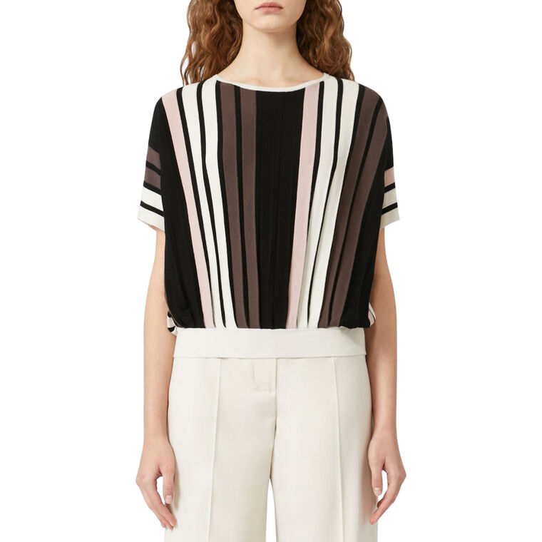 Pegola Plisse-Pleated Viscose Yarn Short Sleeve Top image number null