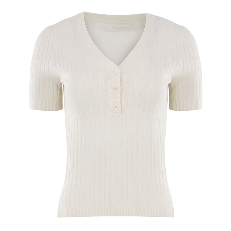 Kennedy V-Neck Cashmere Henley Short Sleeve Top image number null