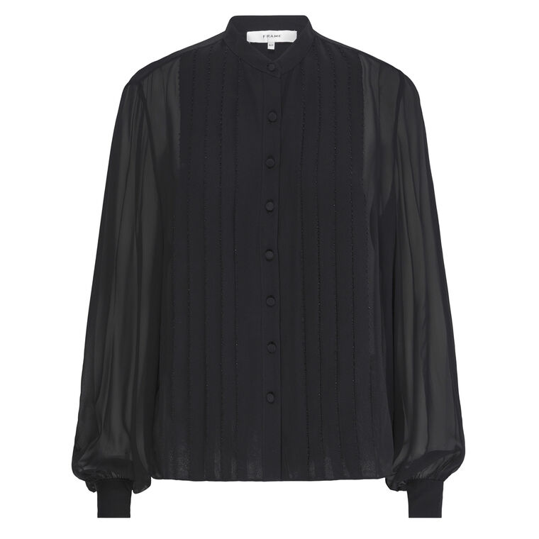 Beaded Collarless Silk Blouse image number null