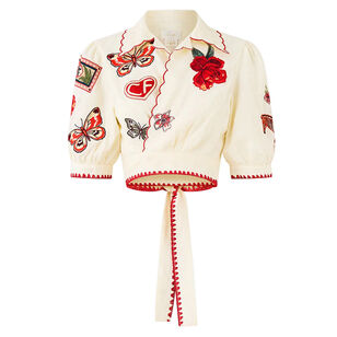 Short Sleeve Cropped Top With Tie Front