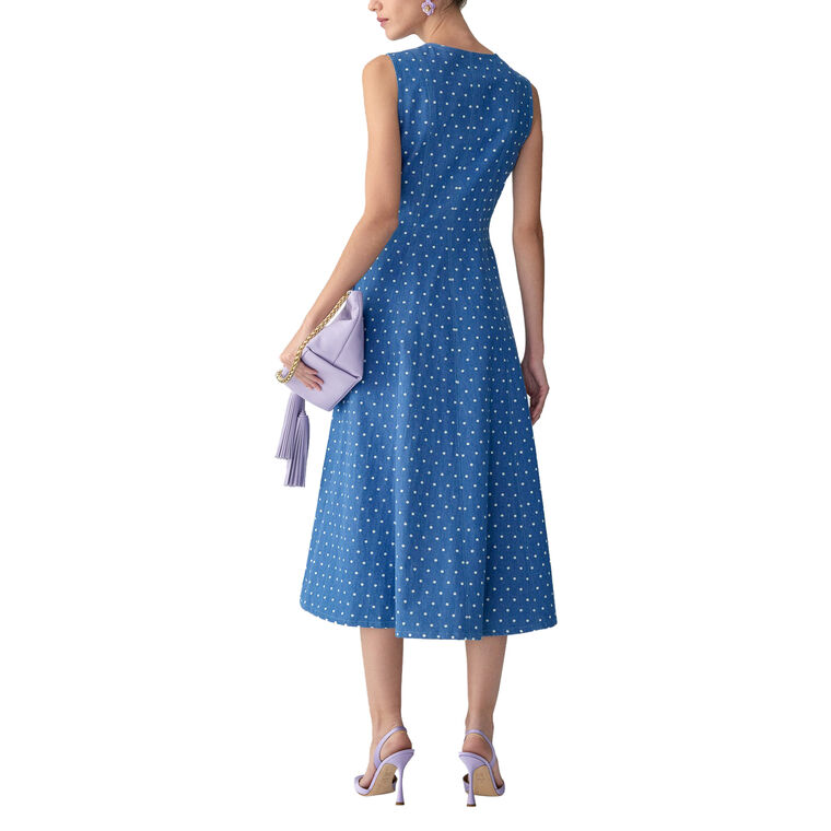 Sleeveless Polka Dot Denim Midi Dress image number null