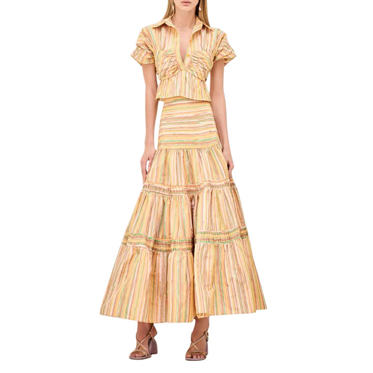 Elaina Stripe Tiered Midi Skirt image number null
