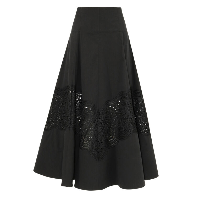 Lace Inset Cotton Poplin Parker Midi Skirt image number null