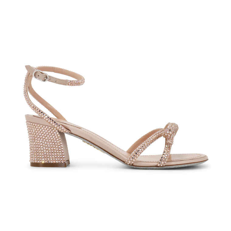 Embellished Bow Satin Ankle Strap Block Heel Sandal image number null