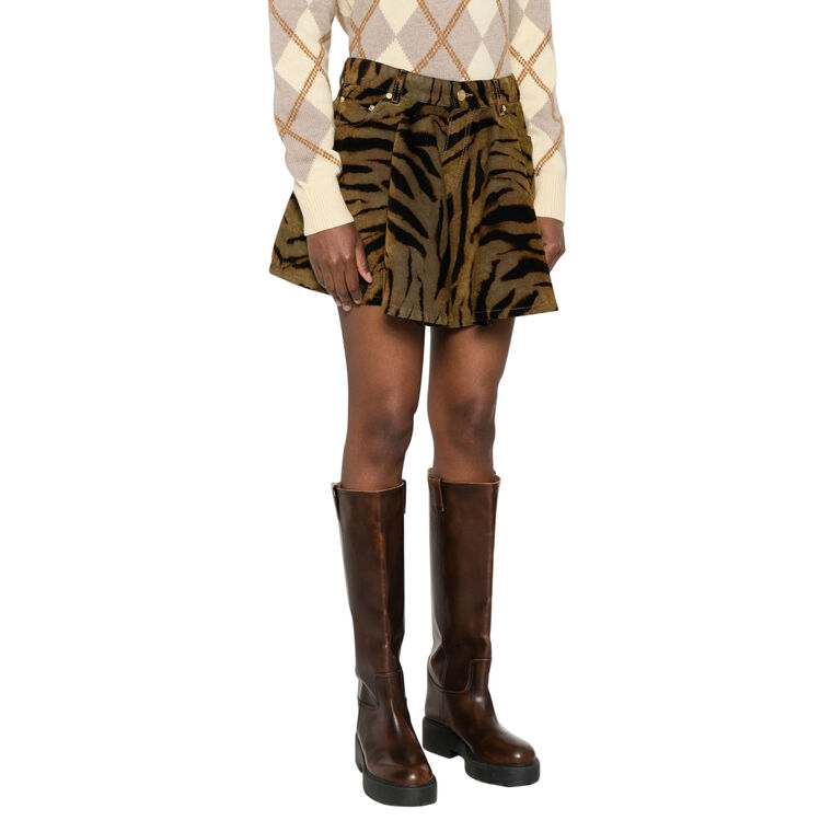 Tiger Print Flocked Denim Mini Skirt image number null
