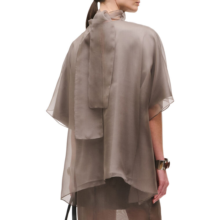 The Cali Organza Short Sleeve Blouse With Neck Tie image number null