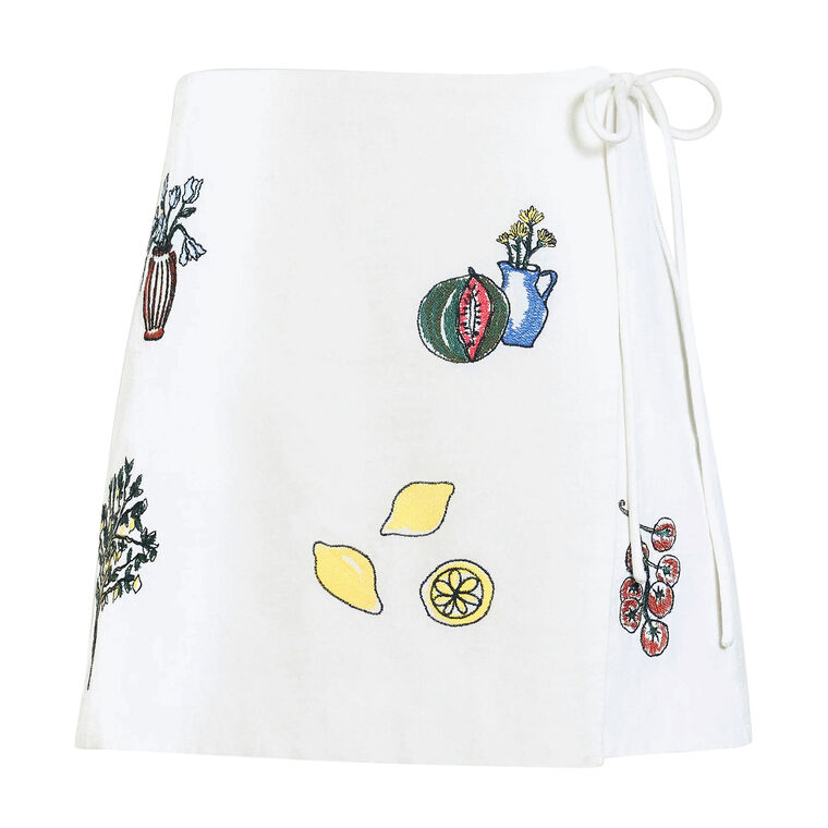 Agnes High-Waisted Patchwork Mini Wrap Skirt image number null