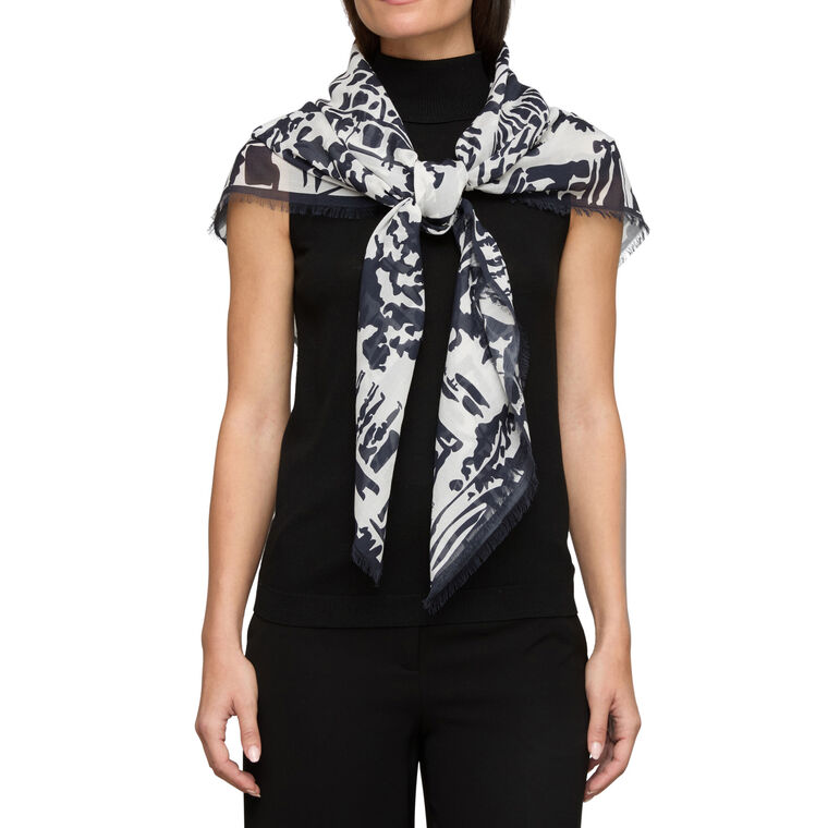 Cityscape Print Cotton-Silk Scarf image number null