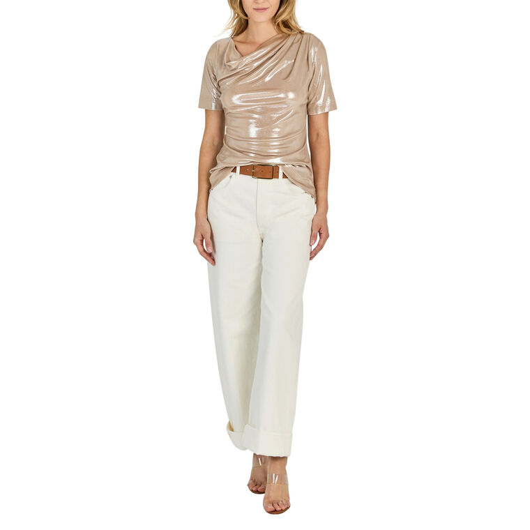 Foiled Jersey Asymmetric Short Sleeve Top image number null