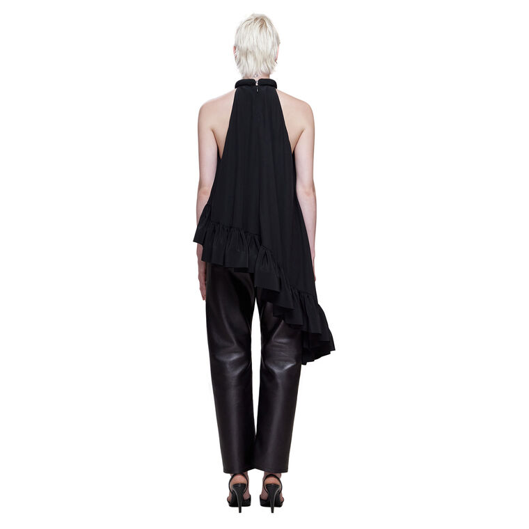 Halter Neck Silk Top With Ruffle Layering image number null