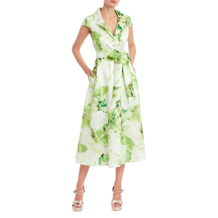 Short Sleeve Floral Print Midi Shirtdress image number null