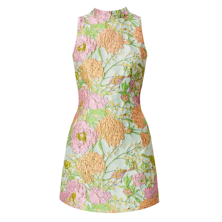 Sleeveless Stand Collar Jacquard Mini Dress image number null
