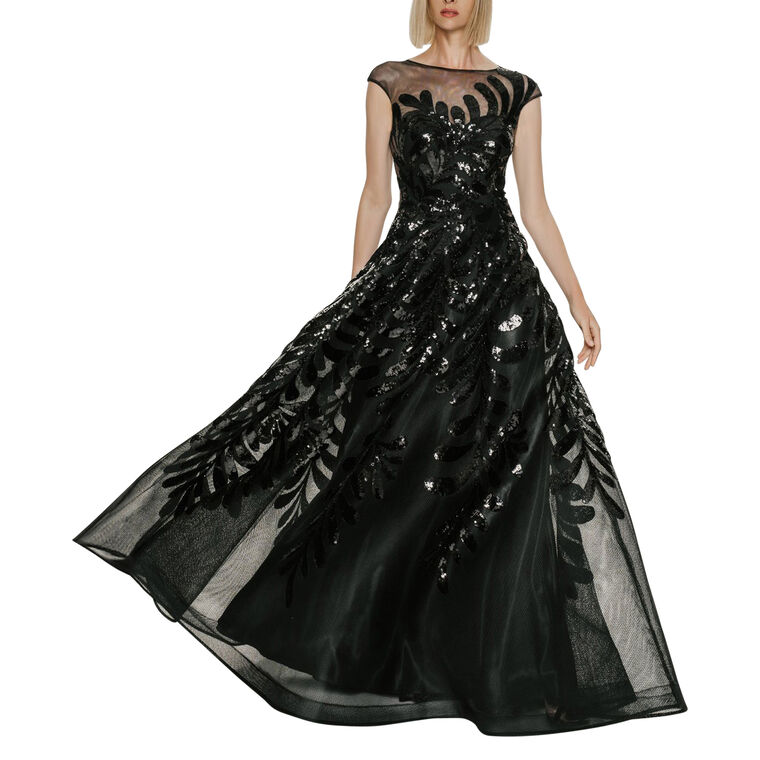 Short Sleeve Sequin Embroidered Ball Gown image number null