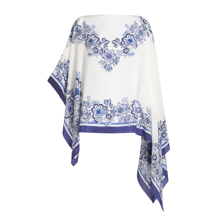 Boxy Floral Silk Poncho image number null