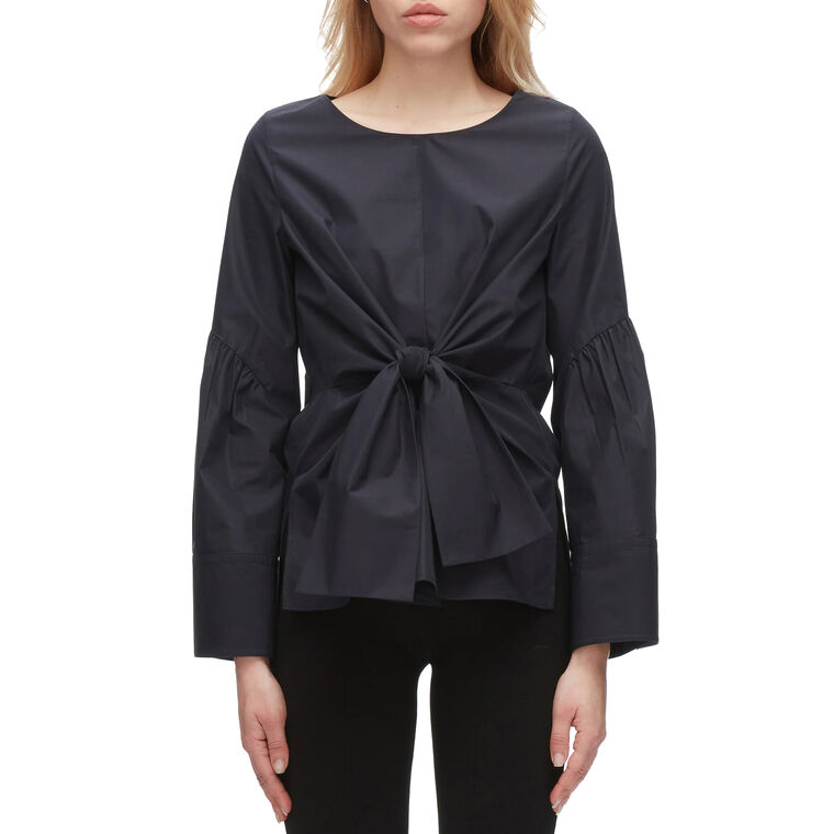 Long Sleeve Tie Front Poplin Shirt image number null